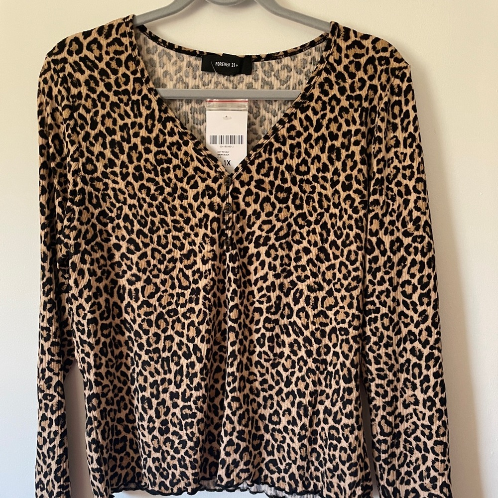 Leopard Print Top Long Sleeve Shirt Plus 1x